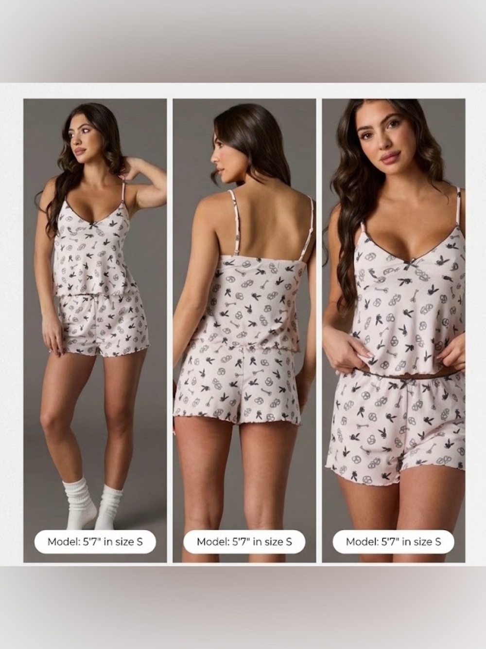 PLAYBOY Pink & Black Printed Cami Short Sleep Set Pajamas Large